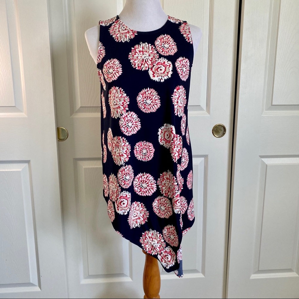 Ann‎ Taylor Factory NWT Navy Floral Print Convertible Tie Hem Tank Top Small
